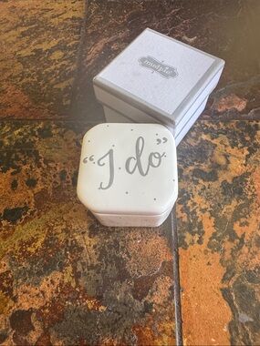 Mud Pie White Ceramic 'I do' Ring Box with Gray Script